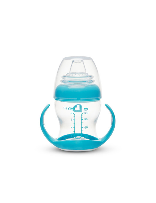 Munchkin Kubek przejściowy z miękkim ustnikiem i uchwytami, transparentny/niebieski, 118 ml