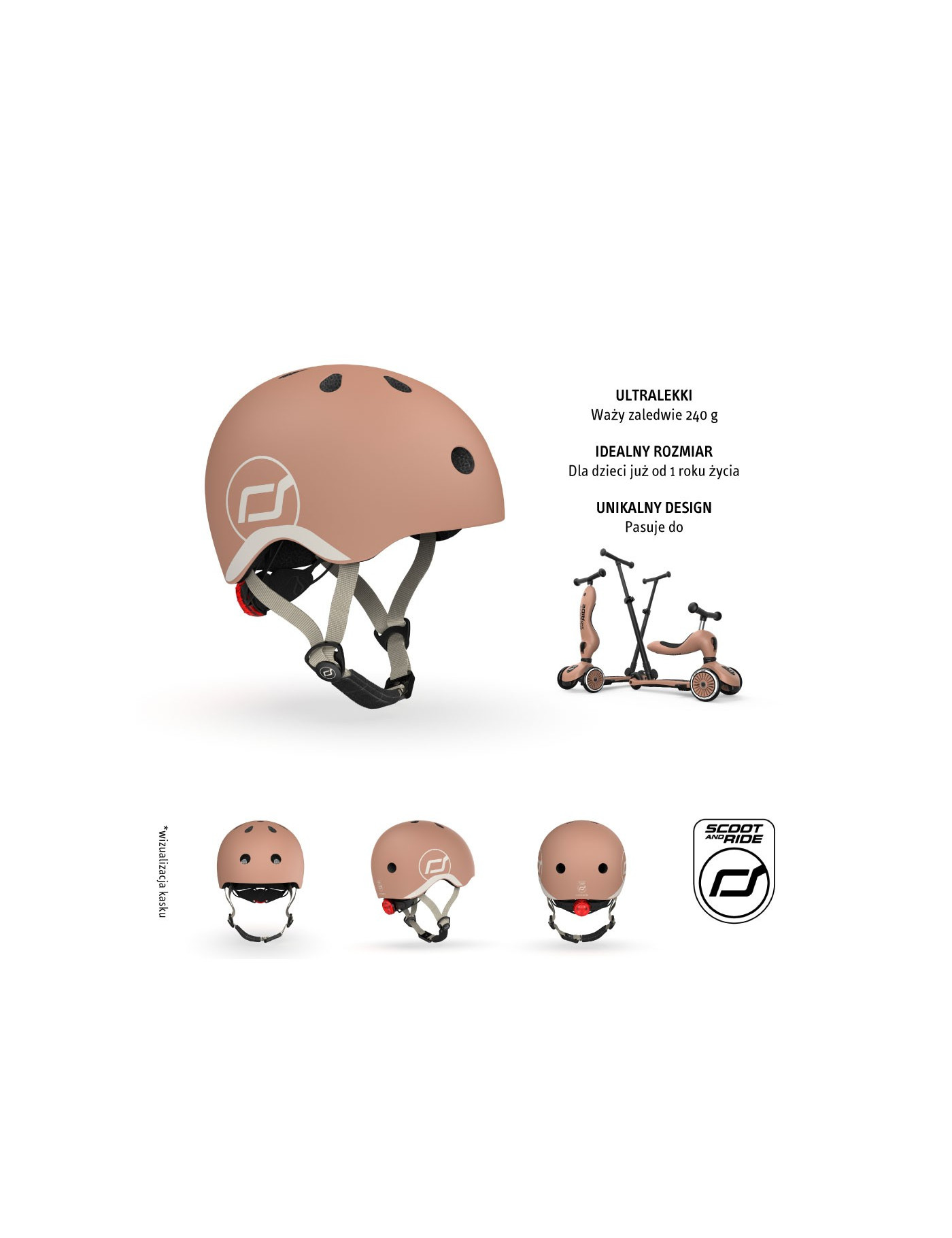 SCOOTANDRIDE Kask dla dzieci (XXS-S oraz S-M) Mocha