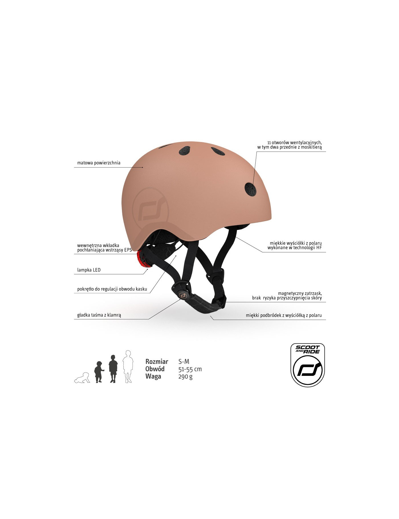 SCOOTANDRIDE Kask dla dzieci (XXS-S oraz S-M) Mocha