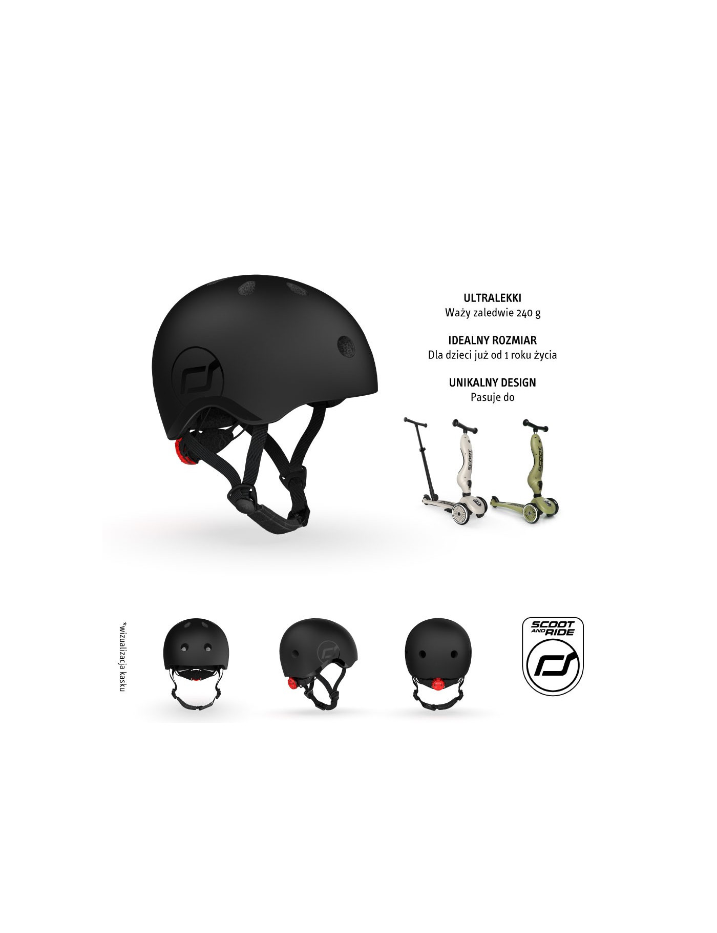 SCOOTANDRIDE Kask dla dzieci (XXS-S ,S-M oraz M-L) Black SCOOTANDRIDE Kask dla dzieci (XXS-S ,S-M oraz M-L) Black