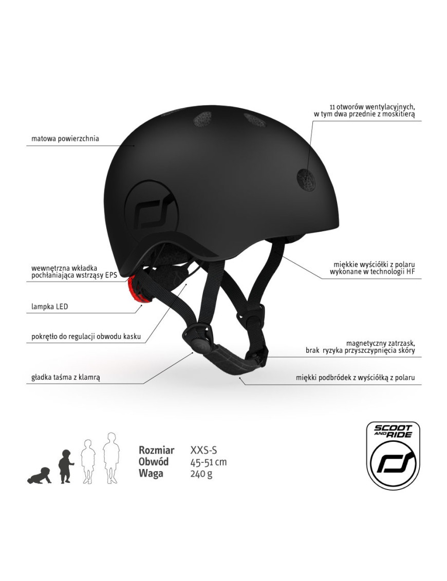 SCOOTANDRIDE Kask dla dzieci (XXS-S ,S-M oraz M-L) Black SCOOTANDRIDE Kask dla dzieci (XXS-S ,S-M oraz M-L) Black