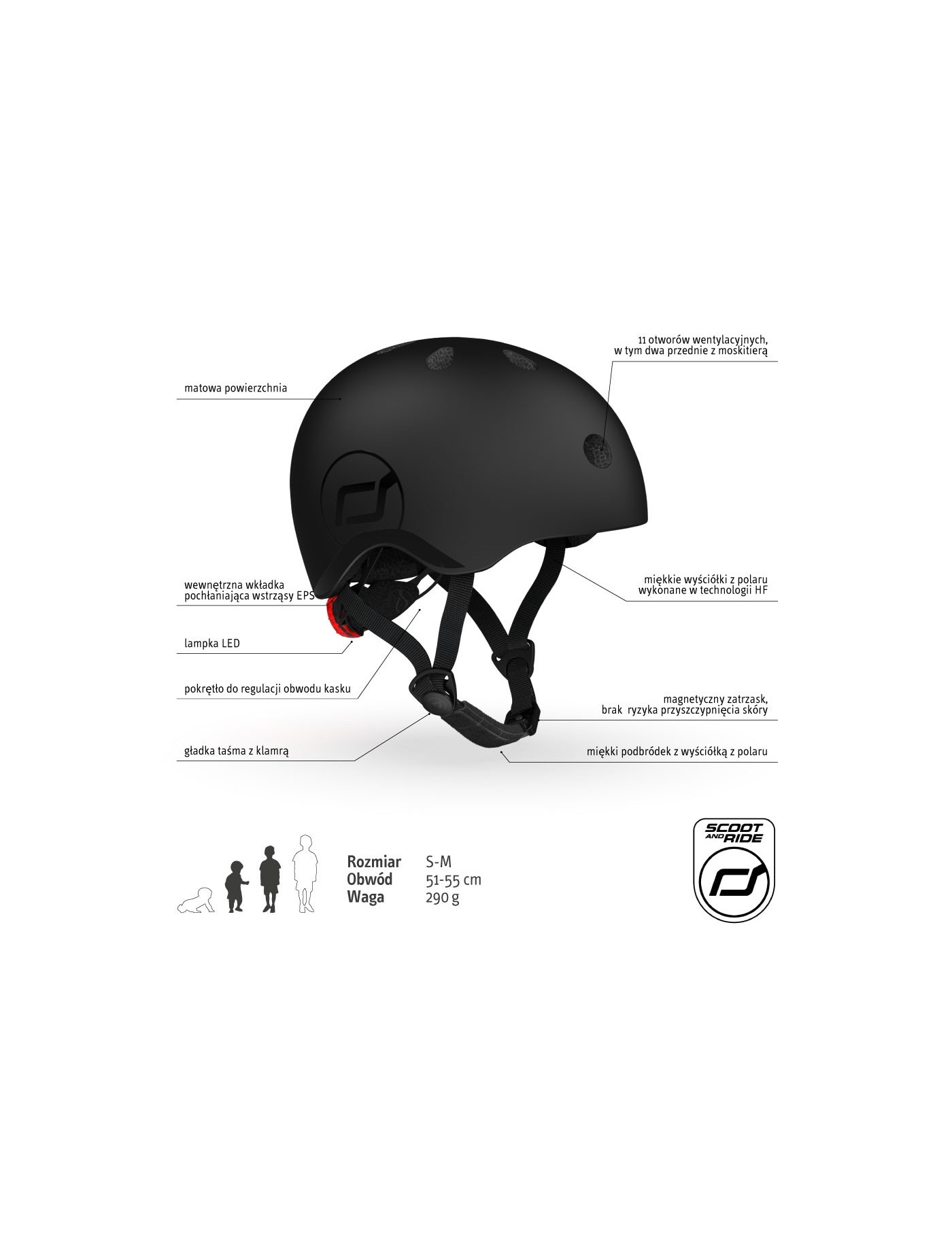 SCOOTANDRIDE Kask dla dzieci (XXS-S ,S-M oraz M-L) Black SCOOTANDRIDE Kask dla dzieci (XXS-S ,S-M oraz M-L) Black