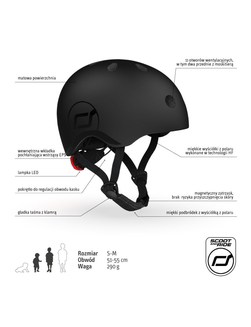 SCOOTANDRIDE Kask dla dzieci (XXS-S ,S-M oraz M-L) Black SCOOTANDRIDE Kask dla dzieci (XXS-S ,S-M oraz M-L) Black