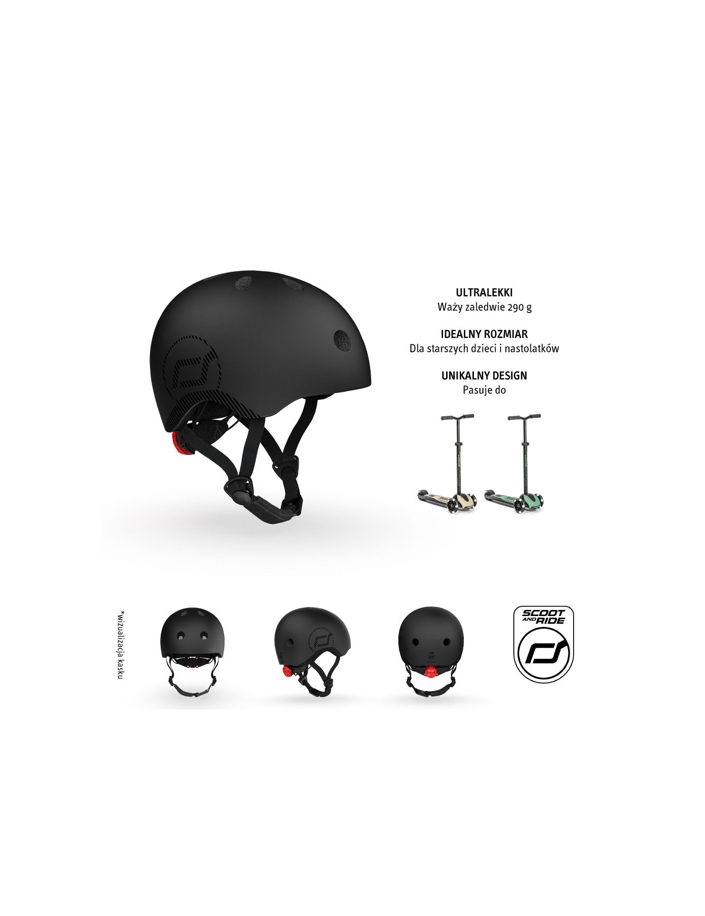 SCOOTANDRIDE Kask dla dzieci (XXS-S ,S-M oraz M-L) Black SCOOTANDRIDE Kask dla dzieci (XXS-S ,S-M oraz M-L) Black
