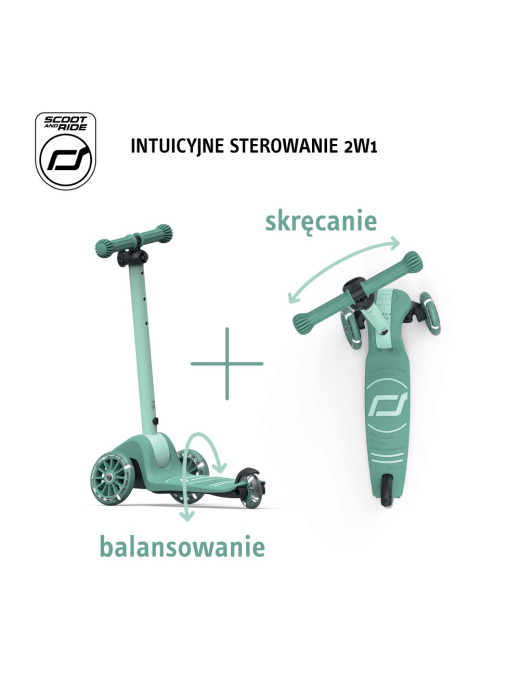 SCOOTANDRIDE Highwaykick 3S Hulajnoga z systemem sterowania 2w1 i kółkami LED składana 3+ Forest