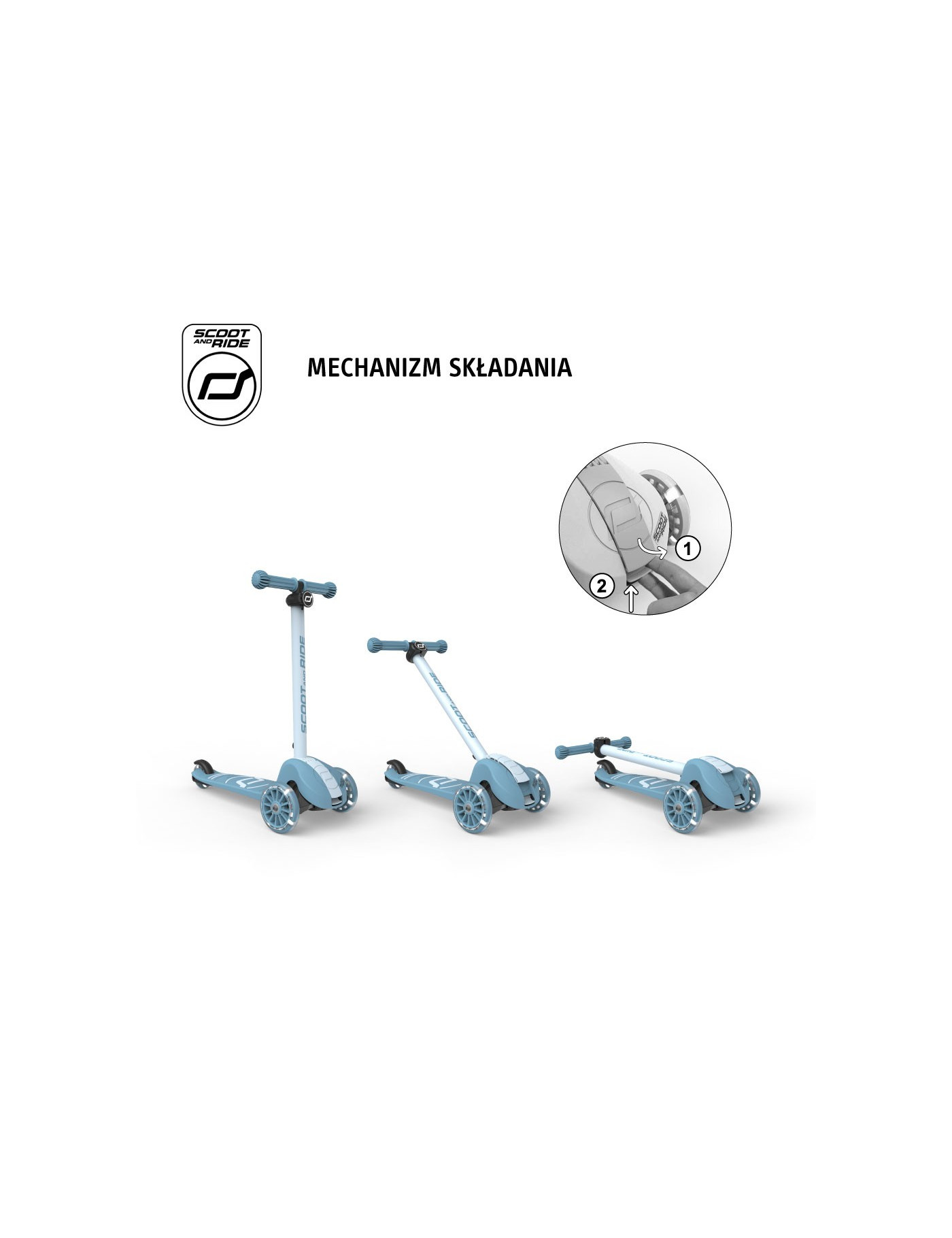 SCOOTANDRIDE Highwaykick 3S Hulajnoga z systemem sterowania 2w1 i kółkami LED składana 3+ Steel