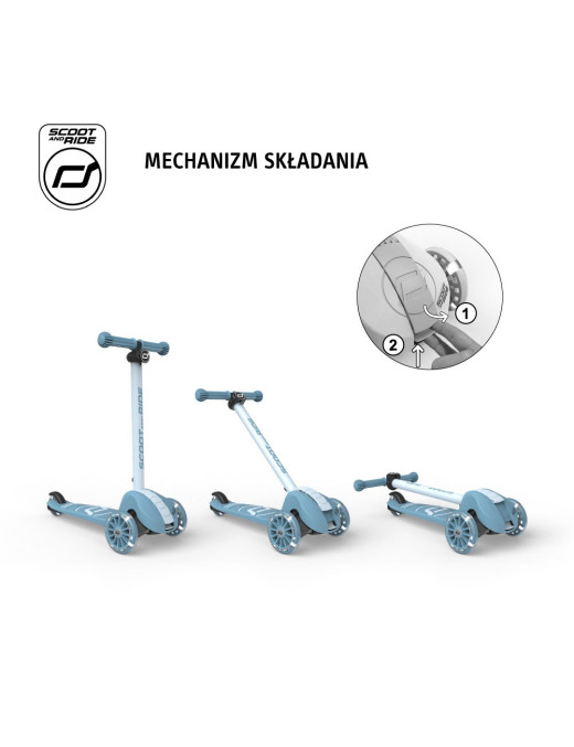 SCOOTANDRIDE Highwaykick 3S Hulajnoga z systemem sterowania 2w1 i kółkami LED składana 3+ Steel