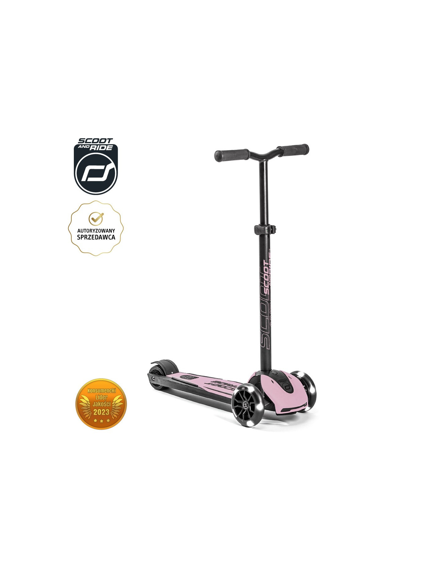 SCOOTANDRIDE Highwaykick 5 LED Hulajnoga trójkołowa balansowa ze świecącymi kółkami 5+ Rose