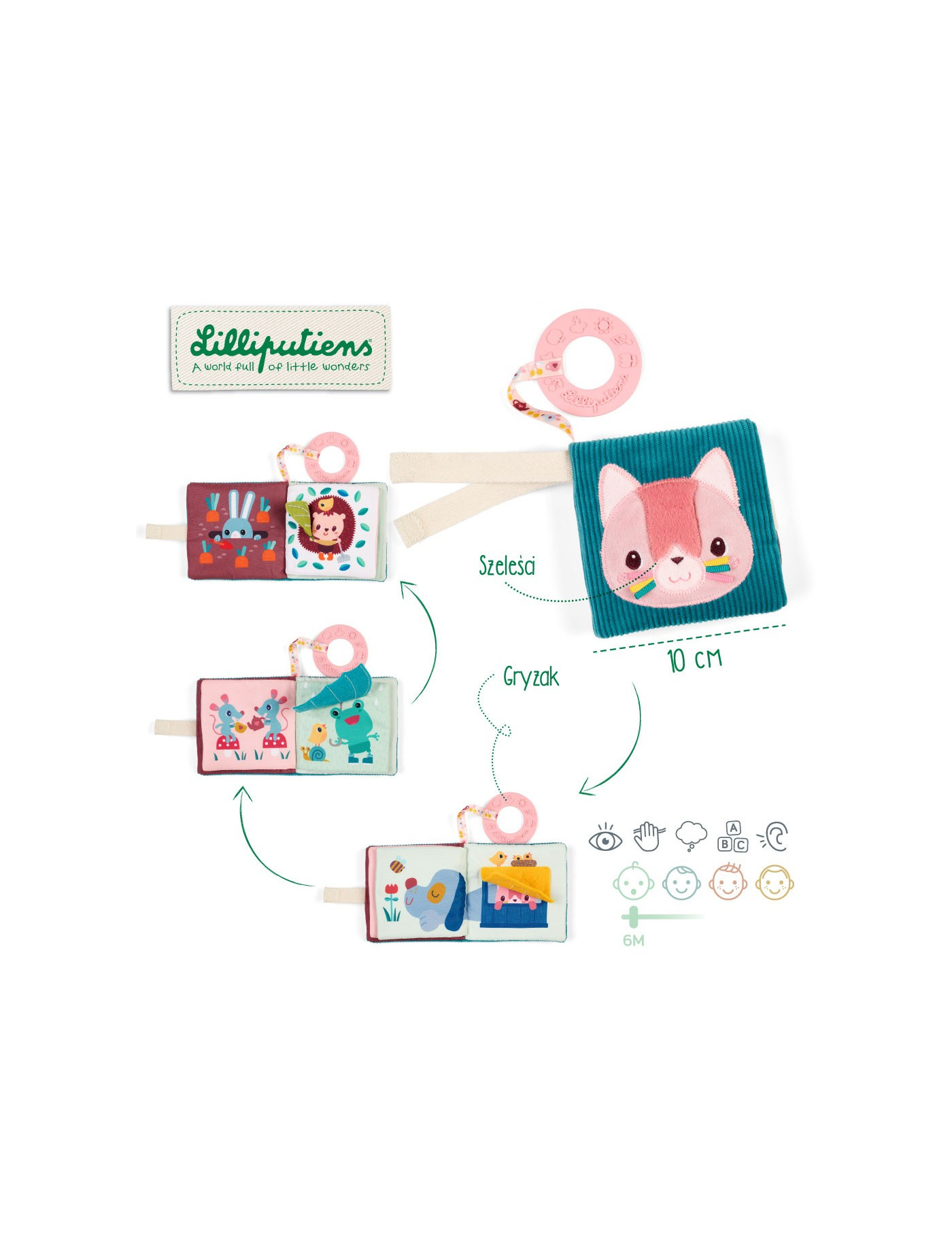 Lilliputiens Mini książeczka wielofunkcyjna z szeleszczącą folią i gryzakiem Kotka Jeanne 6m+ Lilliputiens Mini książeczka wielofunkcyjna z szeleszczącą folią i gryzakiem Kotka Jeanne 6m+