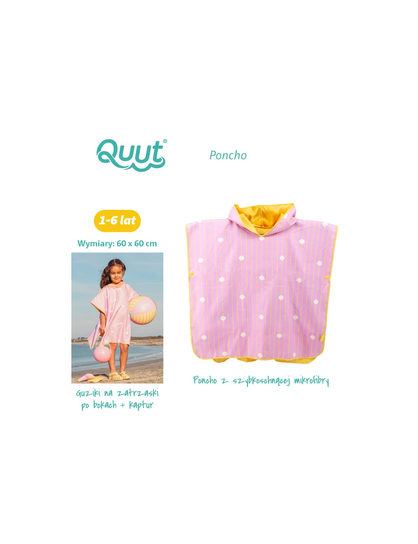 QUUT Dwustronne poncho kąpielowe dla dzieci Banana Pink