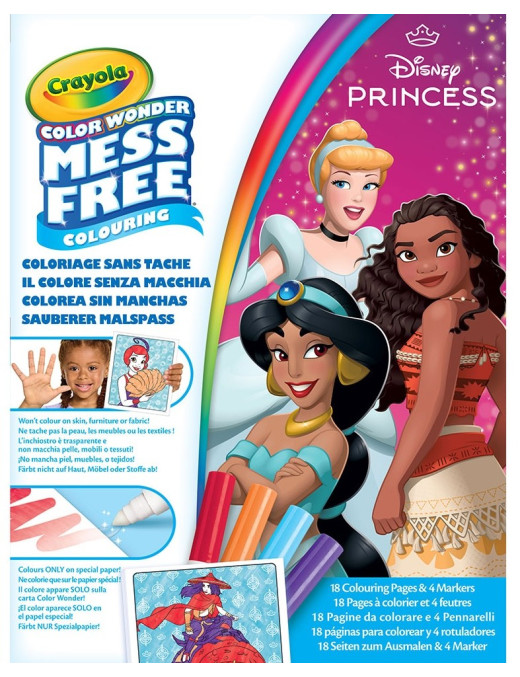 Crayola Kolorowanka dla dzieci i 4 niebrudzące magiczne flamastry Color Wonder Mess Free Księżniczki Disneya 3+