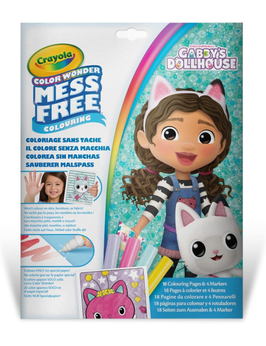 Crayola Kolorowanka dla dzieci i 4 niebrudzące magiczne flamastry Color Wonder Mess Free Koci Domek Gabi 3+