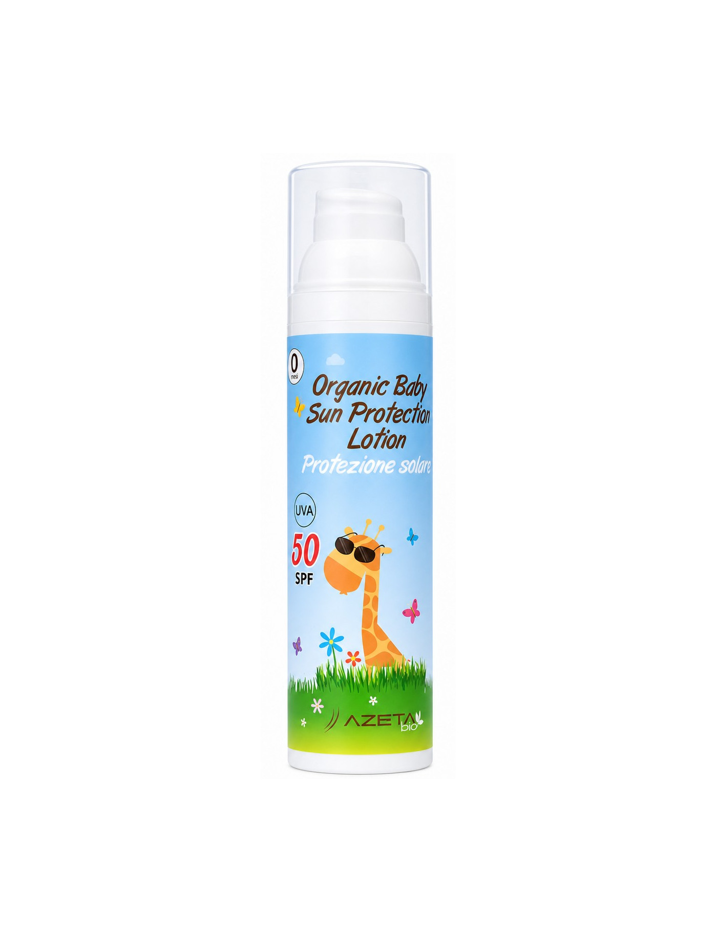 Organiczne mleczko ochronne na słońce z filtrami mineralnymi i SPF 50+ dla dzieci od 0m+ 100 ml – Azeta Bio Organiczne mleczko ochronne na słońce z filtrami mineralnymi i SPF 50+ dla dzieci od 0m+ 100 ml – Azeta Bio