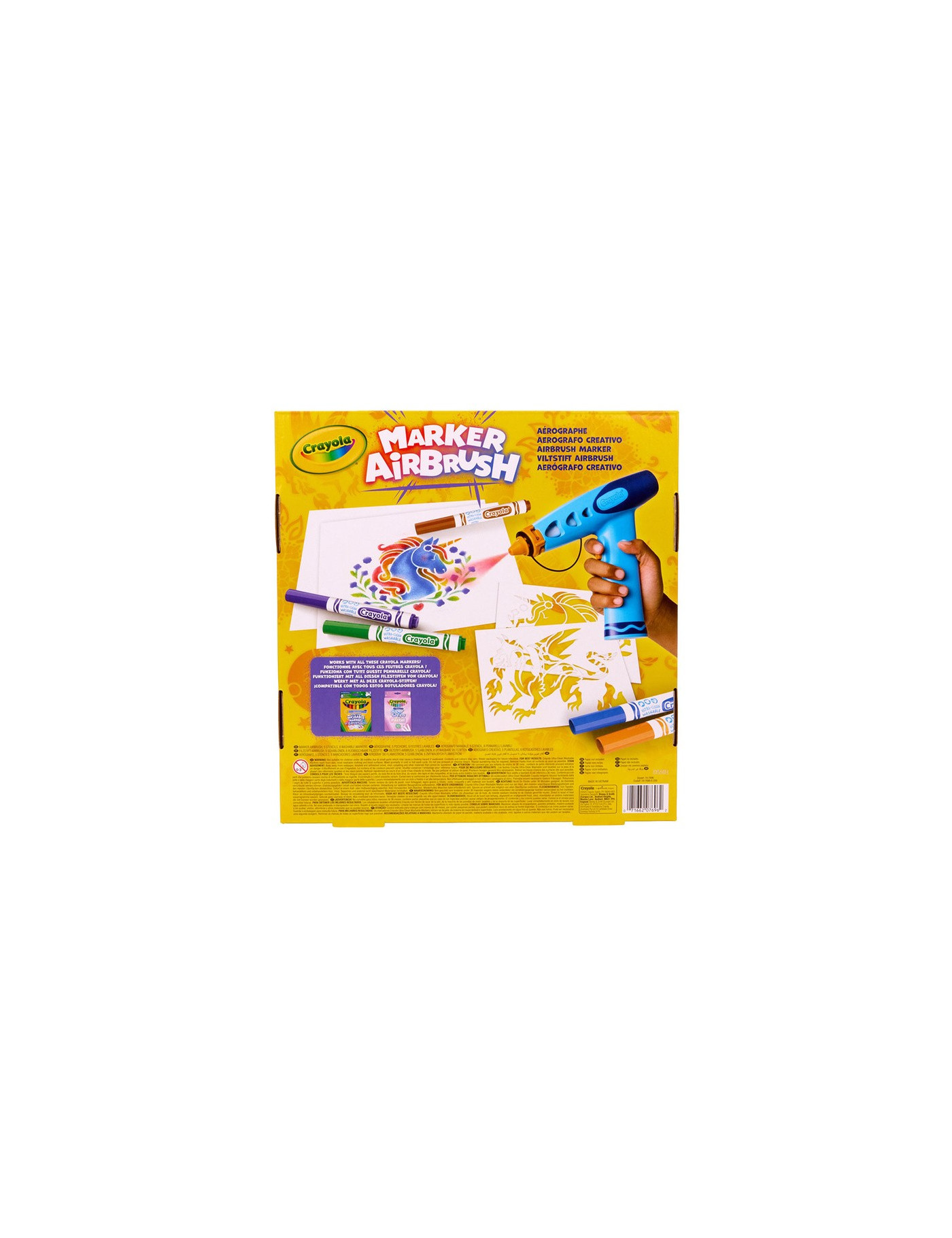 Crayola Aerograf dla dzieci airbrush, 5 szablonów i 8 zmywalnych flamastrów 6+