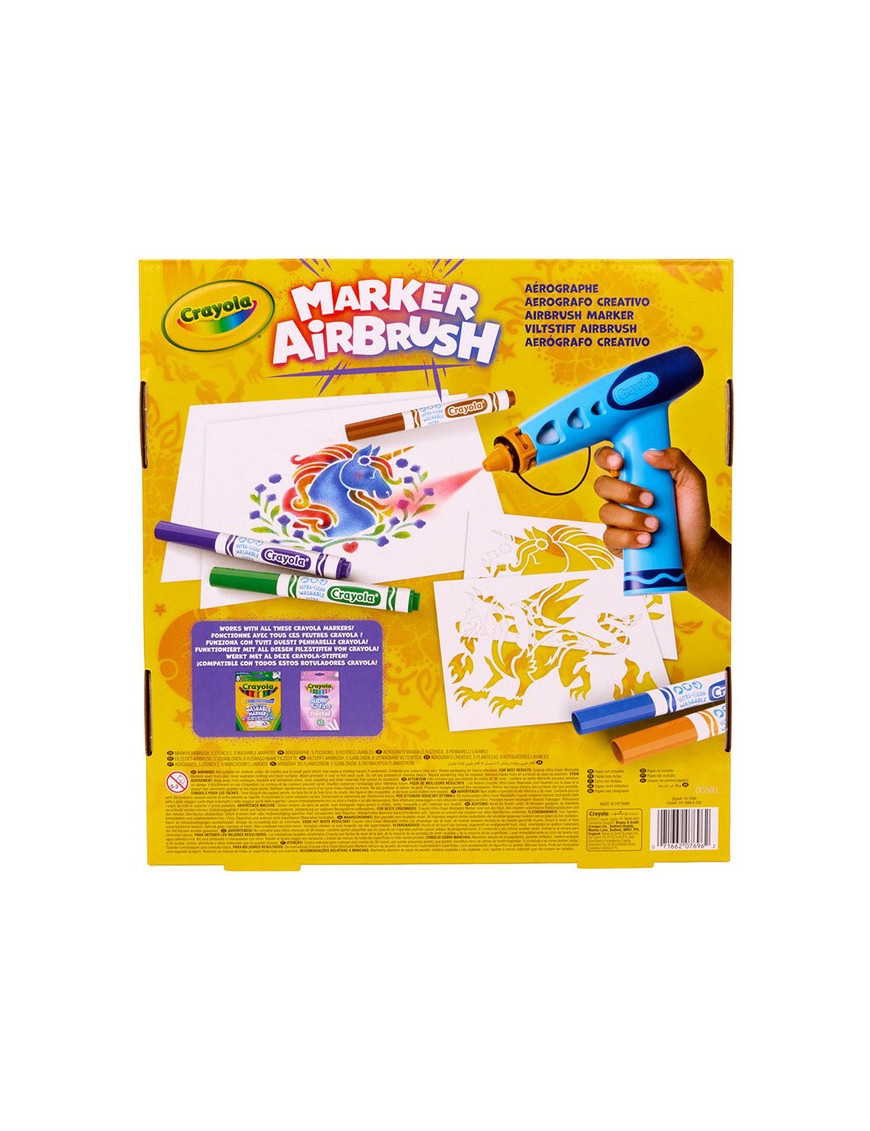 Crayola Aerograf dla dzieci airbrush, 5 szablonów i 8 zmywalnych flamastrów 6+