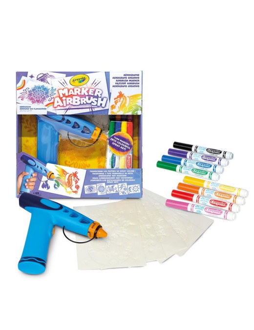 Crayola Aerograf dla dzieci airbrush, 5 szablonów i 8 zmywalnych flamastrów 6+