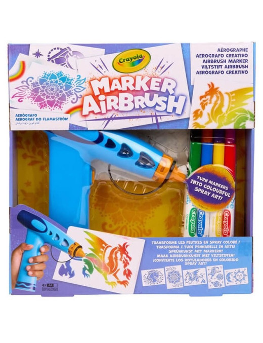 Crayola Aerograf dla dzieci airbrush, 5 szablonów i 8 zmywalnych flamastrów 6+