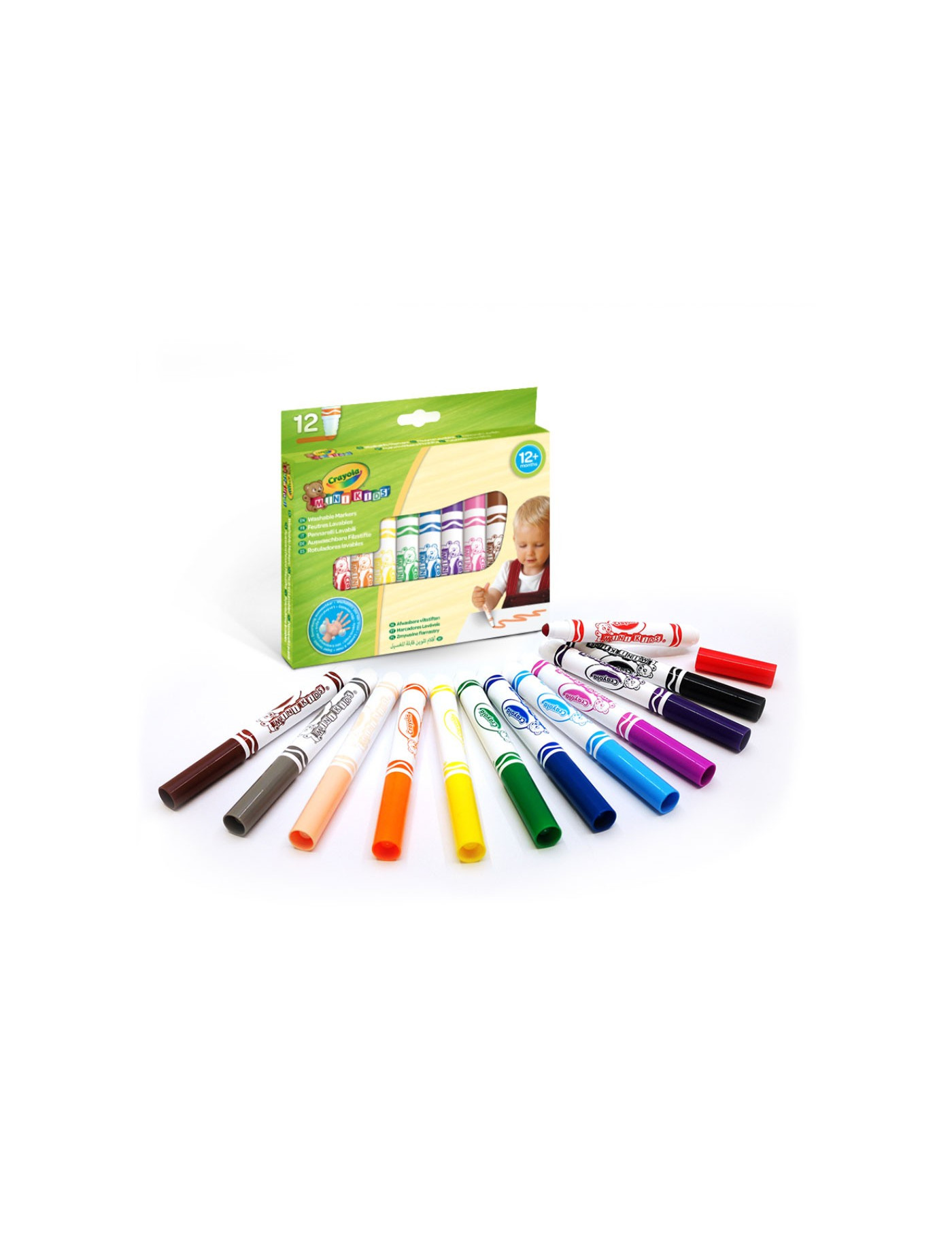 Crayola Flamastry mazaki dla dzieci zmywalne z płaską końcówką odporną na nacisk Mini Kids 12szt. 12m+