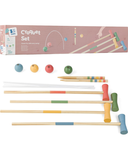 BS Toys, Krokiet Drewniana Gra Ogrodowa dla Dzieci, Krykiet 3+