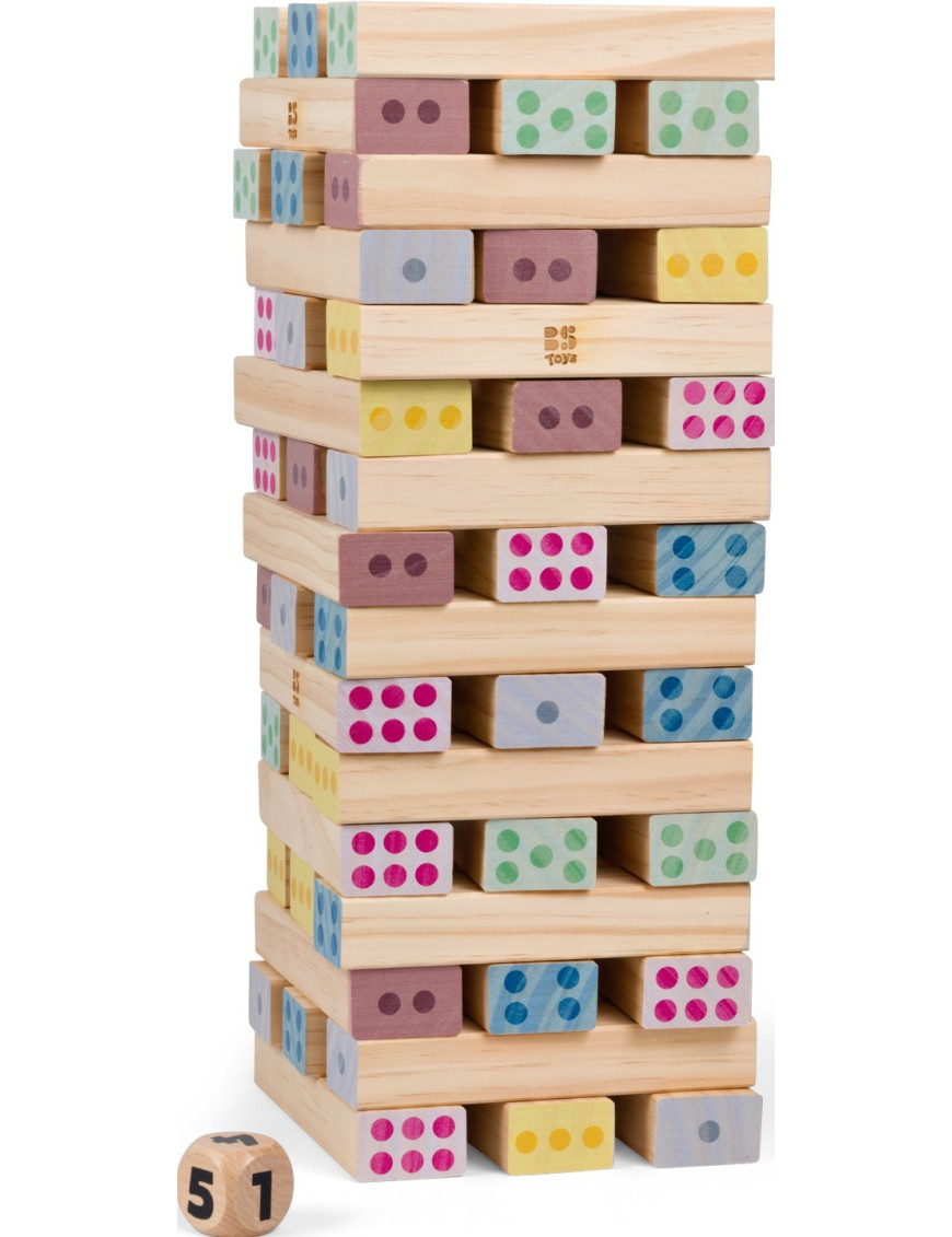BS Toys, Duża wieża XXL – drewniana gra zręcznościowa z kostką, rozwój koordynacji i liczenia, 5+ BS Toys, Duża wieża XXL – drewniana gra zręcznościowa z kostką, rozwój koordynacji i liczenia, 5+