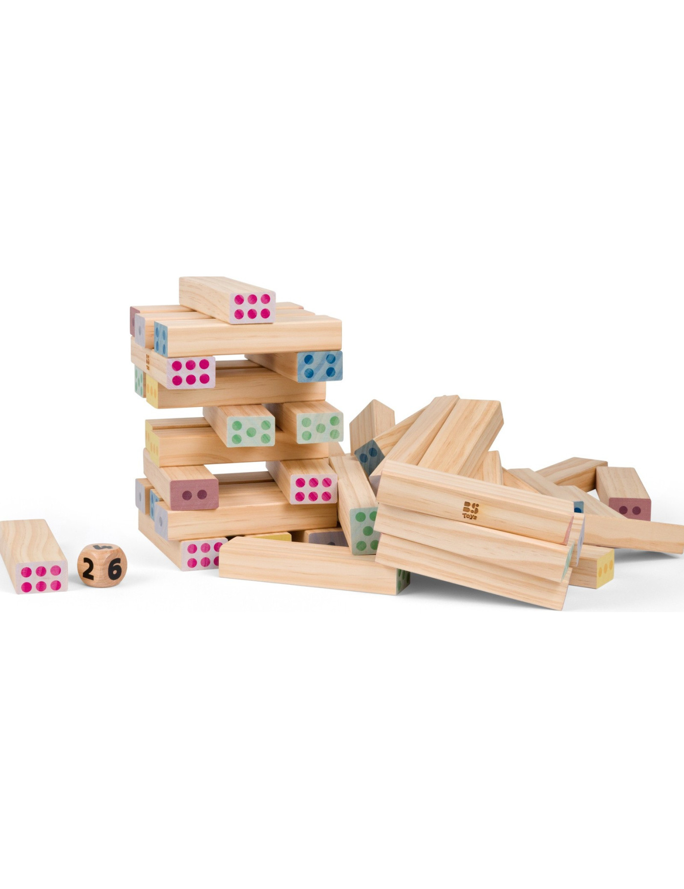 BS Toys, Duża wieża XXL – drewniana gra zręcznościowa z kostką, rozwój koordynacji i liczenia, 5+ BS Toys, Duża wieża XXL – drewniana gra zręcznościowa z kostką, rozwój koordynacji i liczenia, 5+