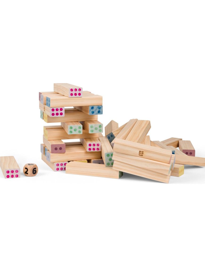 BS Toys, Duża wieża XXL – drewniana gra zręcznościowa z kostką, rozwój koordynacji i liczenia, 5+ BS Toys, Duża wieża XXL – drewniana gra zręcznościowa z kostką, rozwój koordynacji i liczenia, 5+