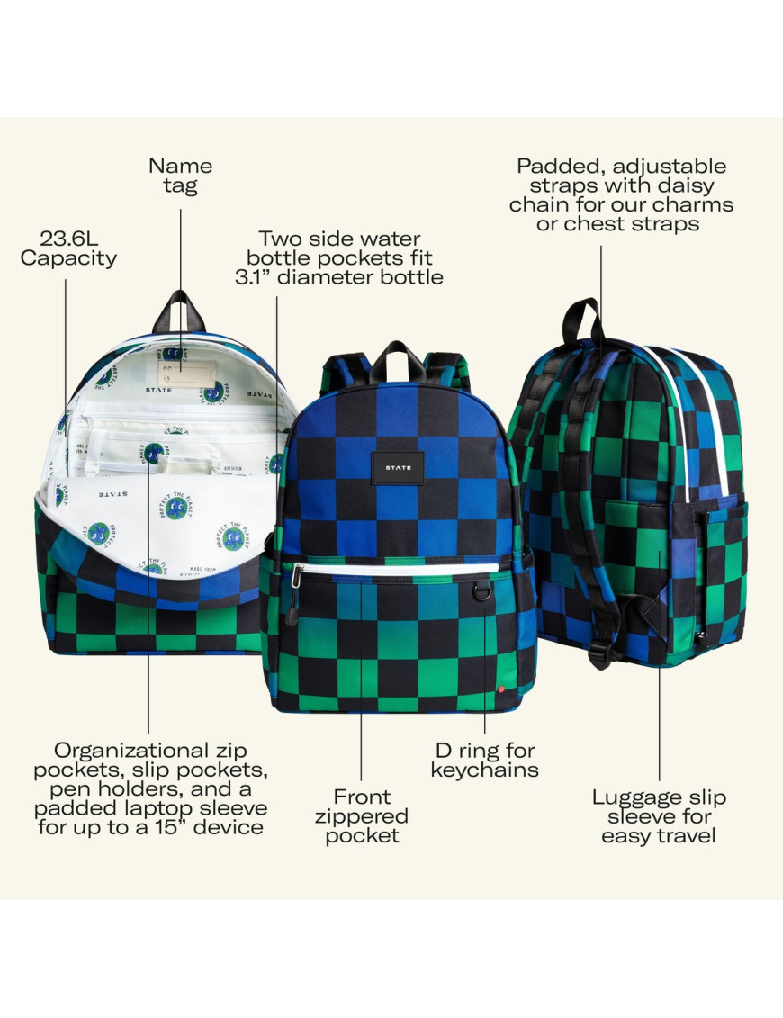 Plecak szkolny Kene Double Pocket Blue Checkerboard STATE BAGS Plecak szkolny Kene Double Pocket Blue Checkerboard STATE BAGS