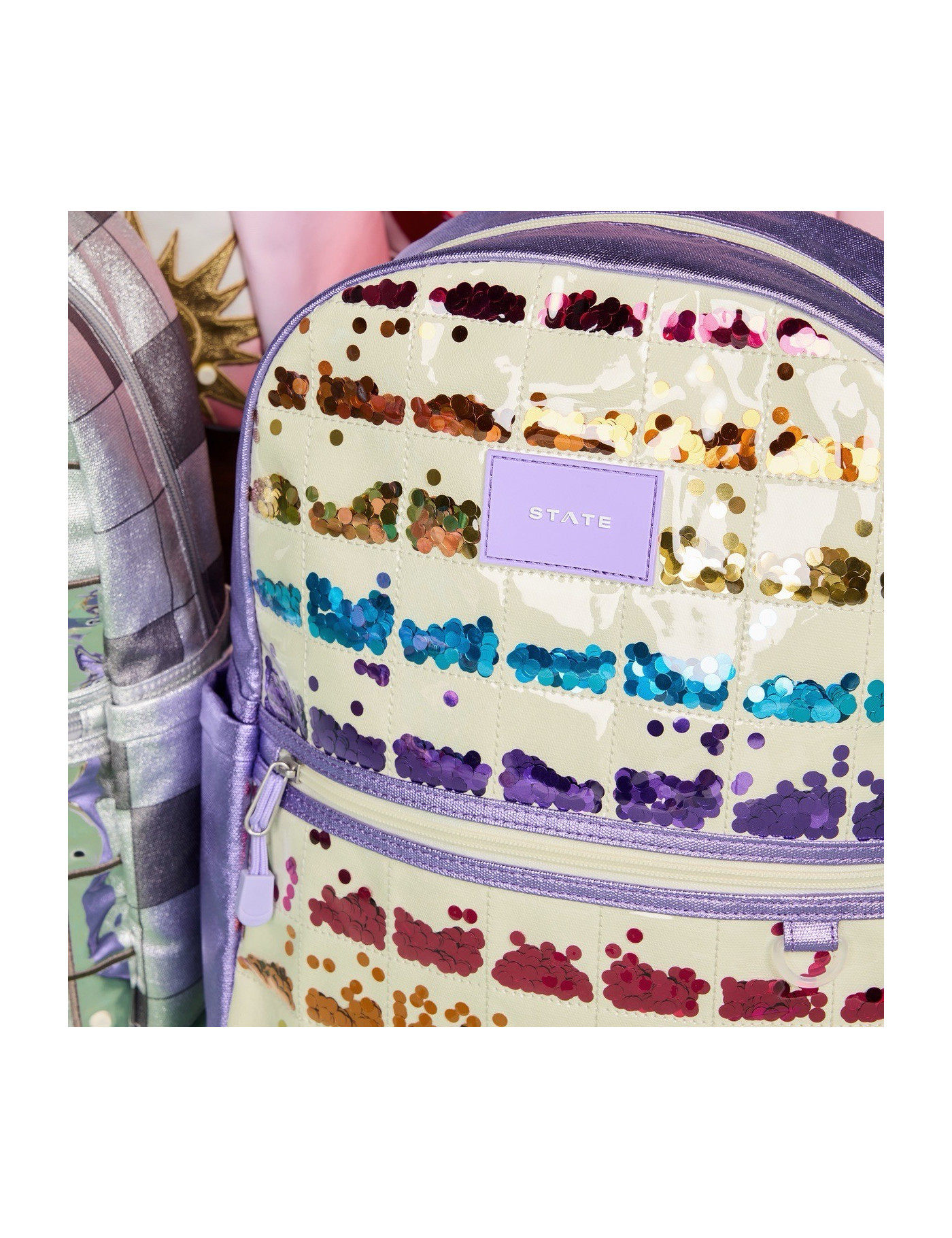 Plecak szkolny Kene Lilac Quilted Sequins STATE BAGS
