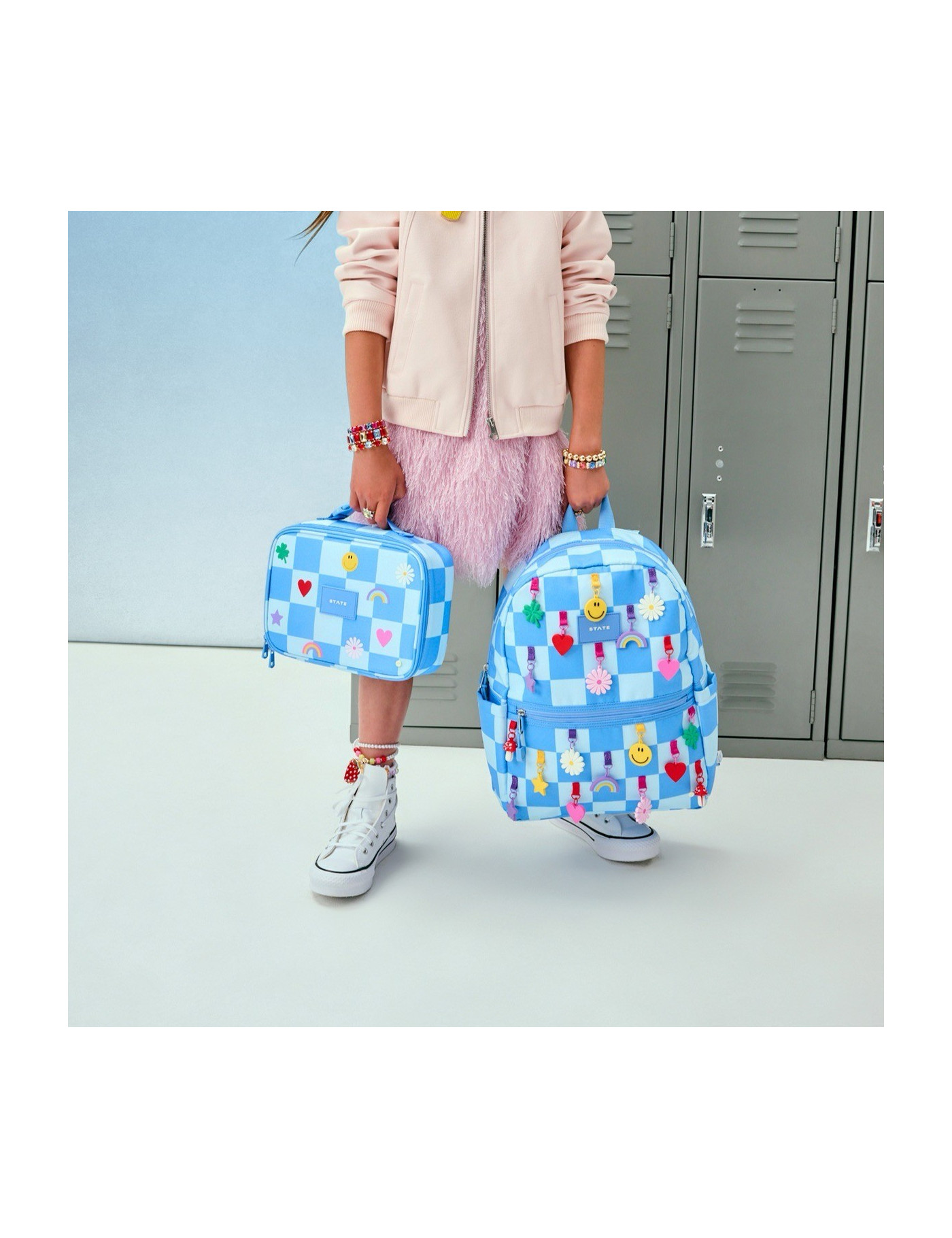 Plecak szkolny Kene Charms Blue Checkerboard STATE BAGS Plecak szkolny Kene Charms Blue Checkerboard STATE BAGS