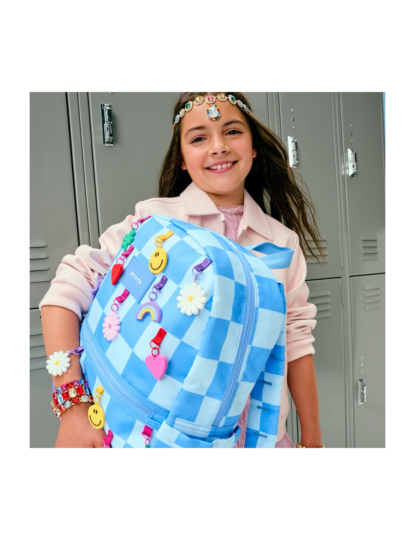 Plecak szkolny Kene Charms Blue Checkerboard STATE BAGS Plecak szkolny Kene Charms Blue Checkerboard STATE BAGS