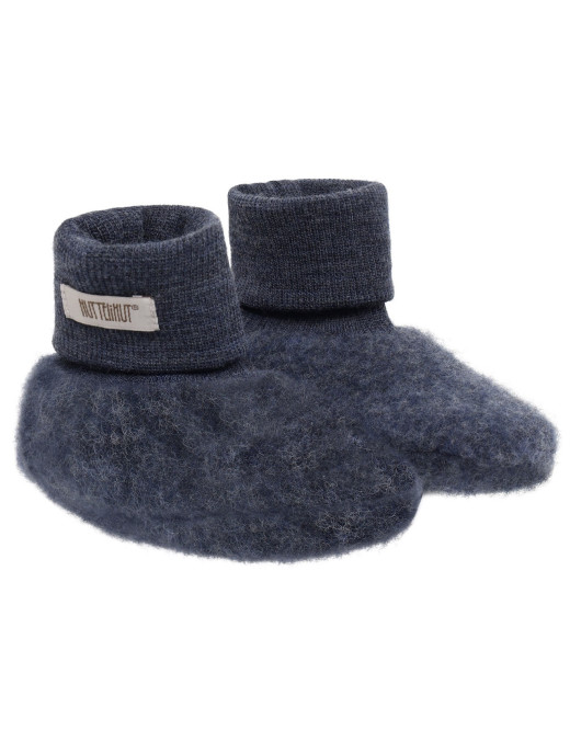 HUTTEliHUT Wełniane buciki niemowlęce z wełny merino Wool Fleece Blue Melange