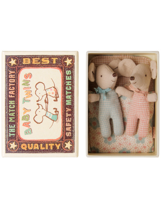 Maileg Baby Mice Twins in Matchbox Checker | Myszki | Ecobobo