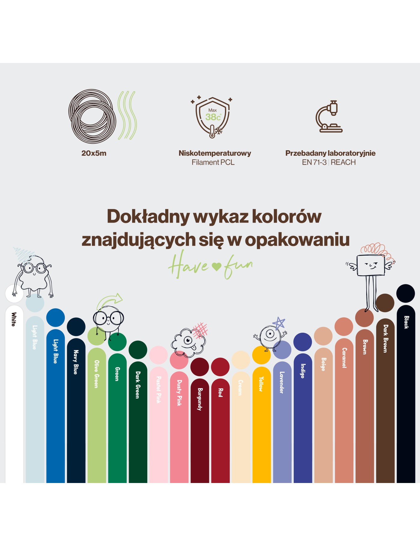 KidPen™ Dodatkowy Filament 20 Kolorów – 100 m – Ecobobo