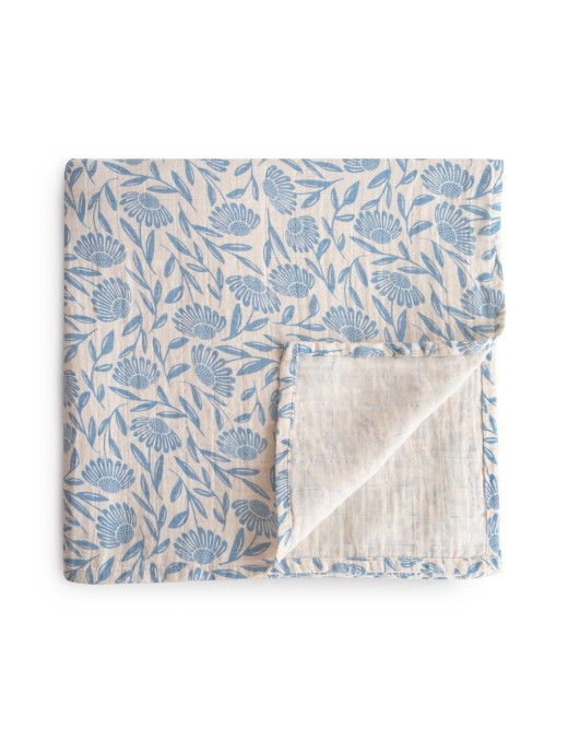 Mushie Otulacz Muślinowy Blue Flowers 120×120 cm – Ecobobo