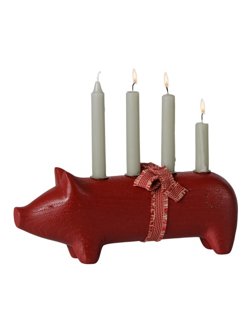 Maileg Świecznik Adwentowy Świnka Medium Red – Ecobobo