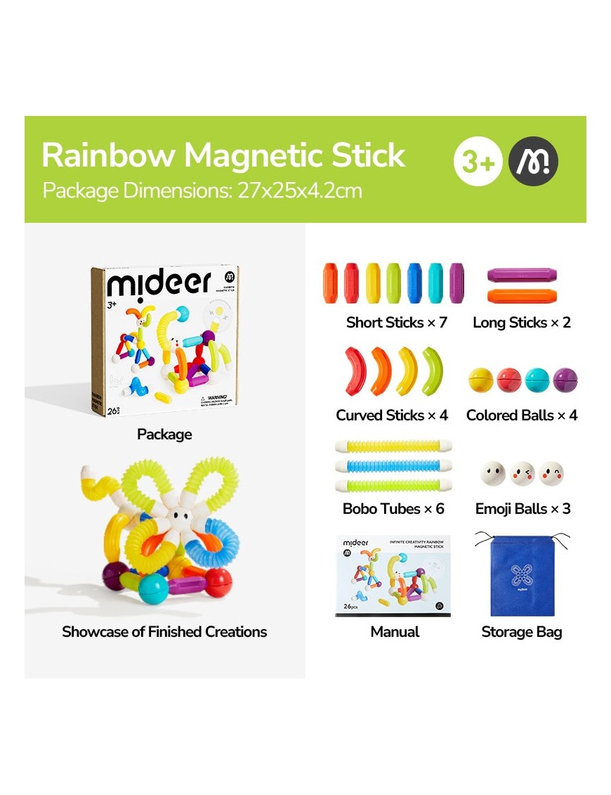 Mideer Magnetyczne Pałeczki Konstrukcyjne 26 el. | Ecobobo